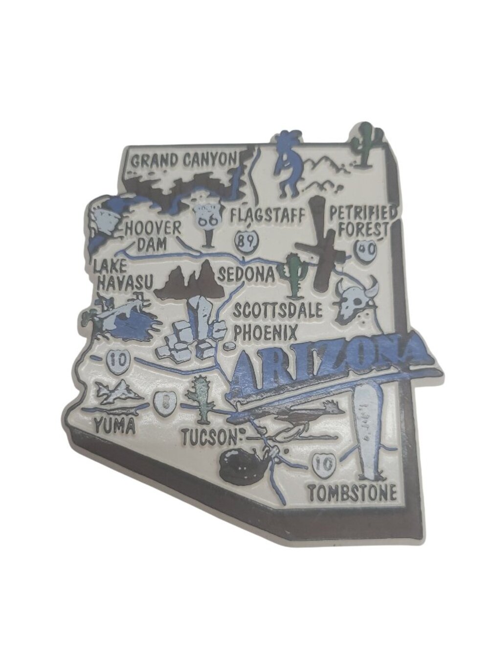 Arizona Map Shaped Decorative Magnet Featuring Iconic Landmarks & Scenic Highlig
